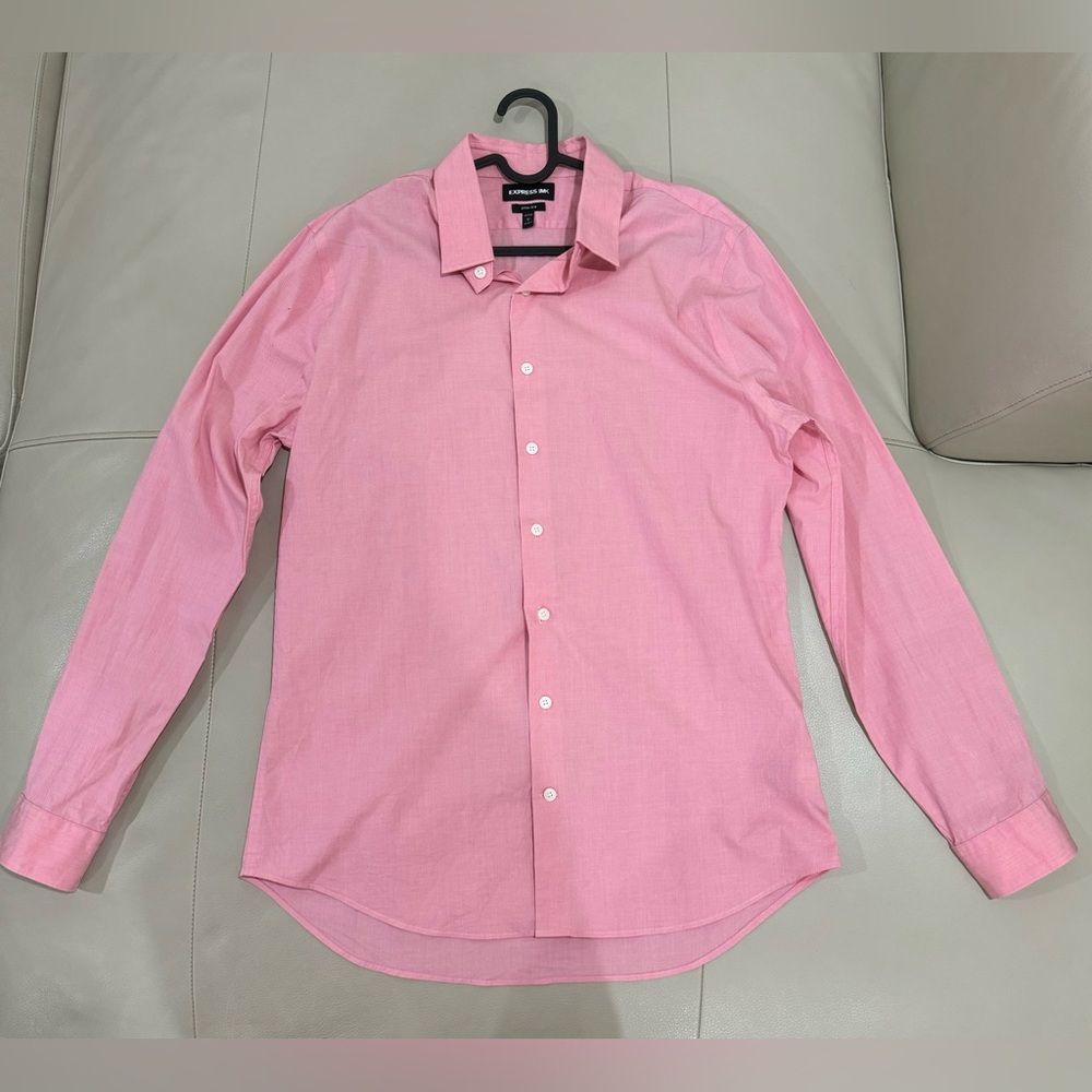 Express 1MX Extra Slim Dress Shirt, Pink, Large, 16-16 1/2